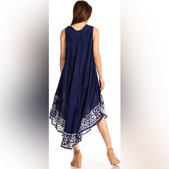 Rima Navy Sleeveless Embroidered Scarf Hem Dress beach cover up one size - Picture 2 of 9